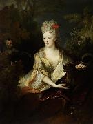Nicolas de Largilliere, Portrait of a lady with a dog and monkey